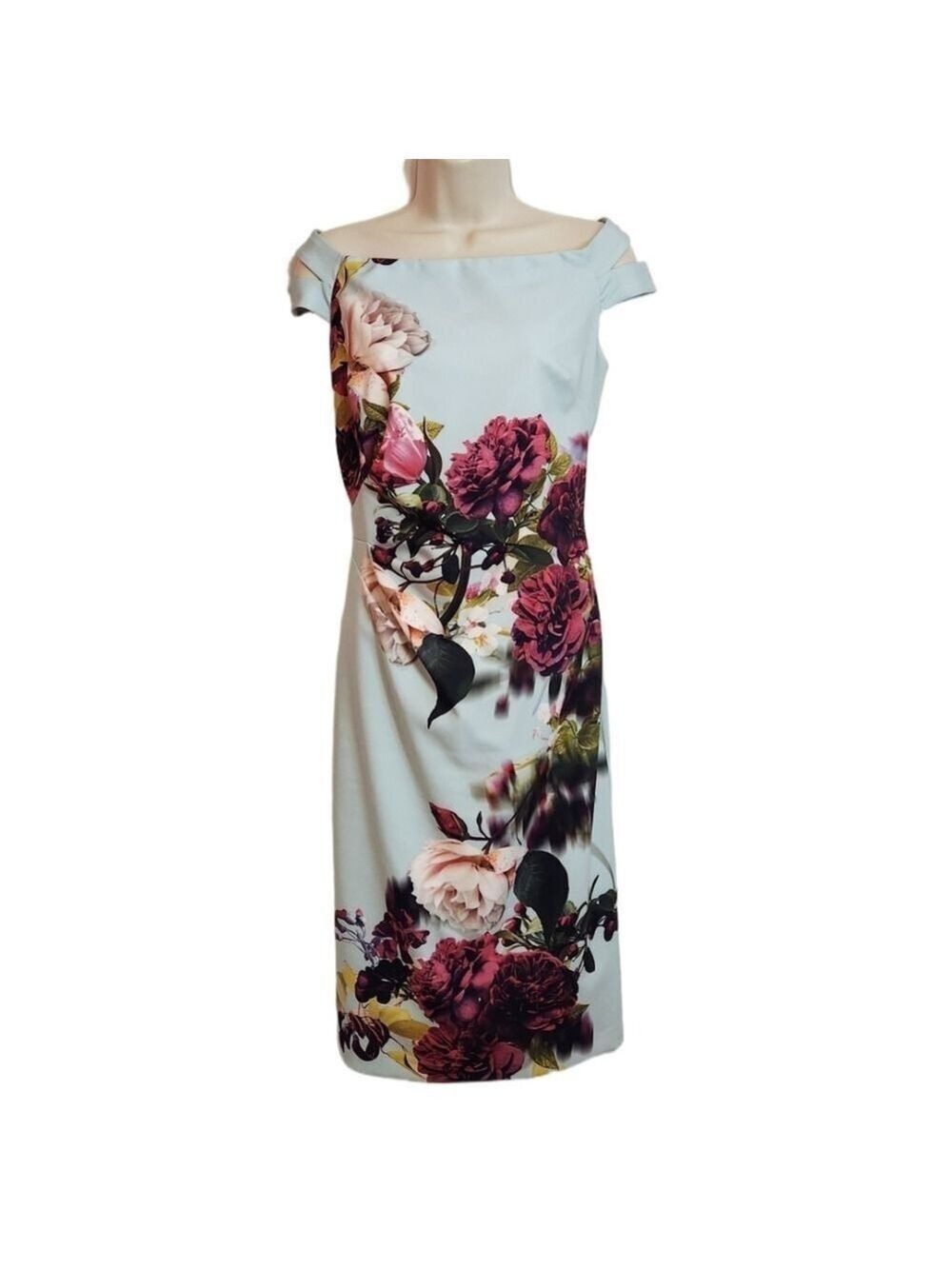 Ignite Evenings Off The Shoulder Floral Dress Aqua Multi 8